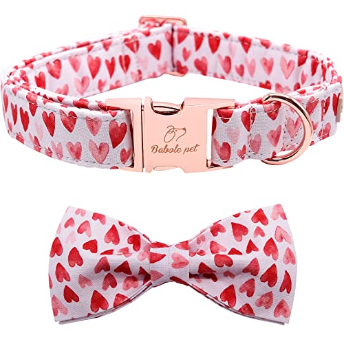 Babole Pet Valentine's Day Dog Collar with Bow Tie,White Red Pink Love Male Dog Collar with Safety Metal Buckle Adjustable Puppy Collars for Small Medium Large Boy & Girl Dog,M-Neck 13.5'-22'