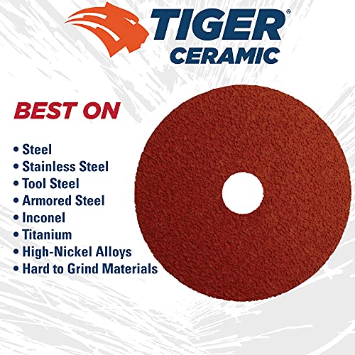 Image of Weiler 69851 Tiger Ceramic Alumina Resin Fiber Sanding & Grinding Disc, 4-1 /2 inch Diameter, 36 Grit, 7 /8 inch Arbor Hole (Pack of 25)