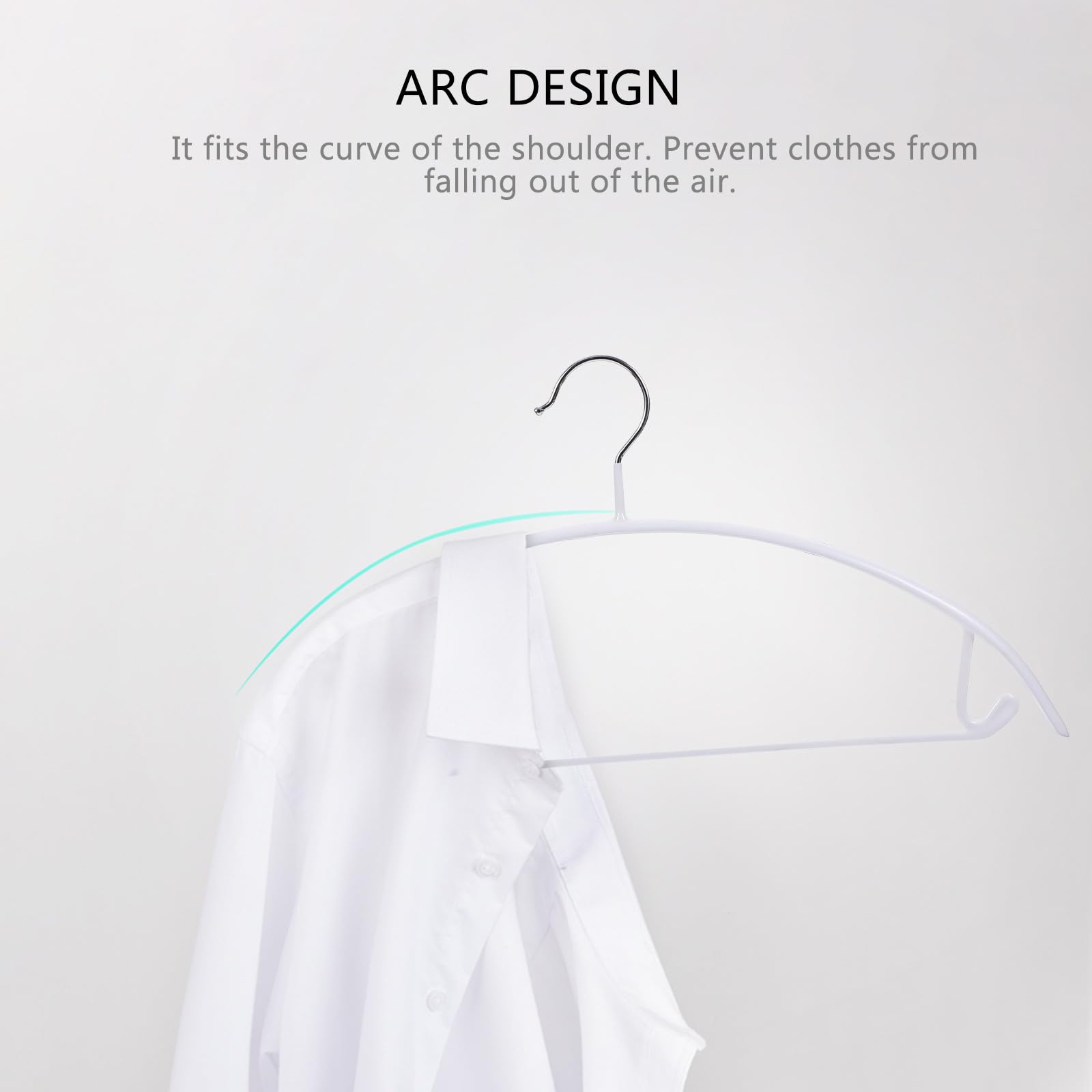 10 Perchas de PVC Recubrimiento Antideslizante para Ropa, Resistentes hasta 8kg, Diseño Semicircular, Ideales para Dormitorios y Armarios Blancos