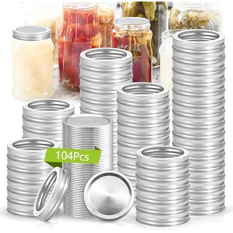52Set/104Pcs (70 mm/2.76 In) Canning Lids with Rings Regular Mouth, Leak Proof Split-Type Metal Canning Jar Lids for Ball/Kerr Jars, Food Grade Material, 100% Fit & Airtight for Regular Meson Jar Lids Cover