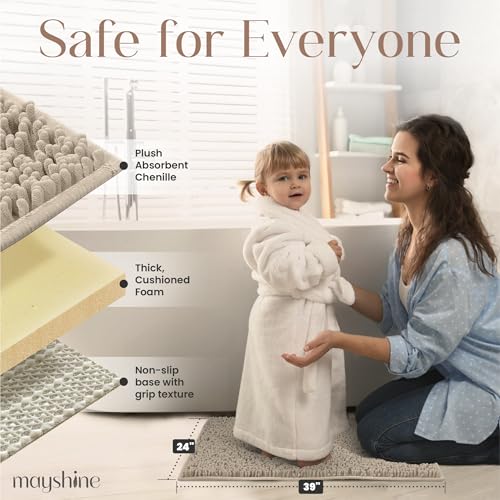 Image of MAYSHINE Large Plush Shaggy Chenille Bath Mat 39 inchx24 inch| Extra Soft, Super Absorbent, Non-Slip Bathroom Rug | Fluffy Microfiber, Area Rug Sets for Bathroom Floor, Kitchen, Living Room | Beige