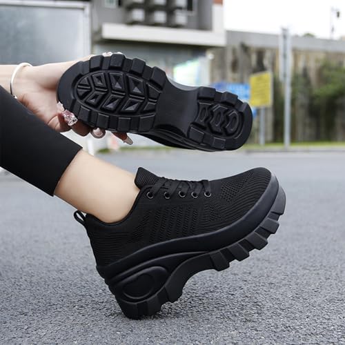 Pucepen Tênis de caminhada ortopédico feminino, plataforma grossa, confortável, plataforma, sapatos