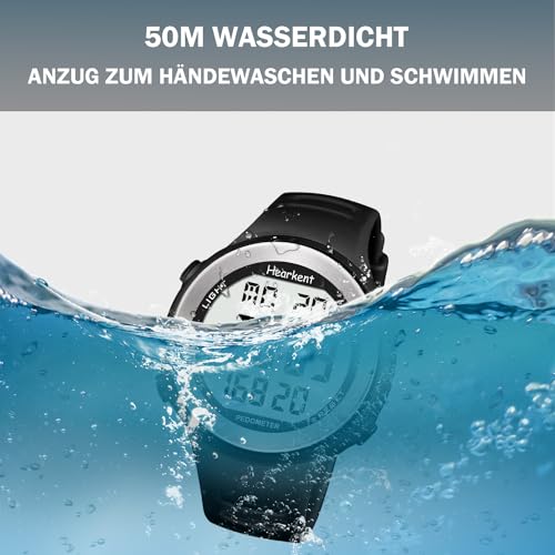 Hearkent wasserdichte Schrittzähler-Uhr für Senioren ohne Bluetooth, Keine App erforderlich, mit Schrittzähler, Kalorienzähler und großen LCD-Ziffern (schwarz)