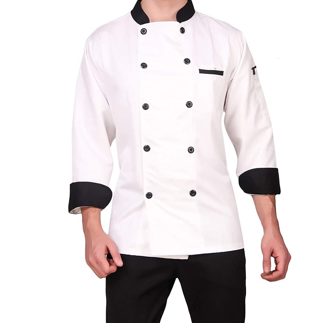 Men's And Women's White Chef Coat Black Contrast,PolyCotton