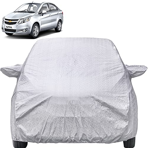 Image of Autofact Waterproof Car Body Cover Compatible with Chevrolet Sail (2012 to 2014) with Mirror Pockets (Shinning Silver)