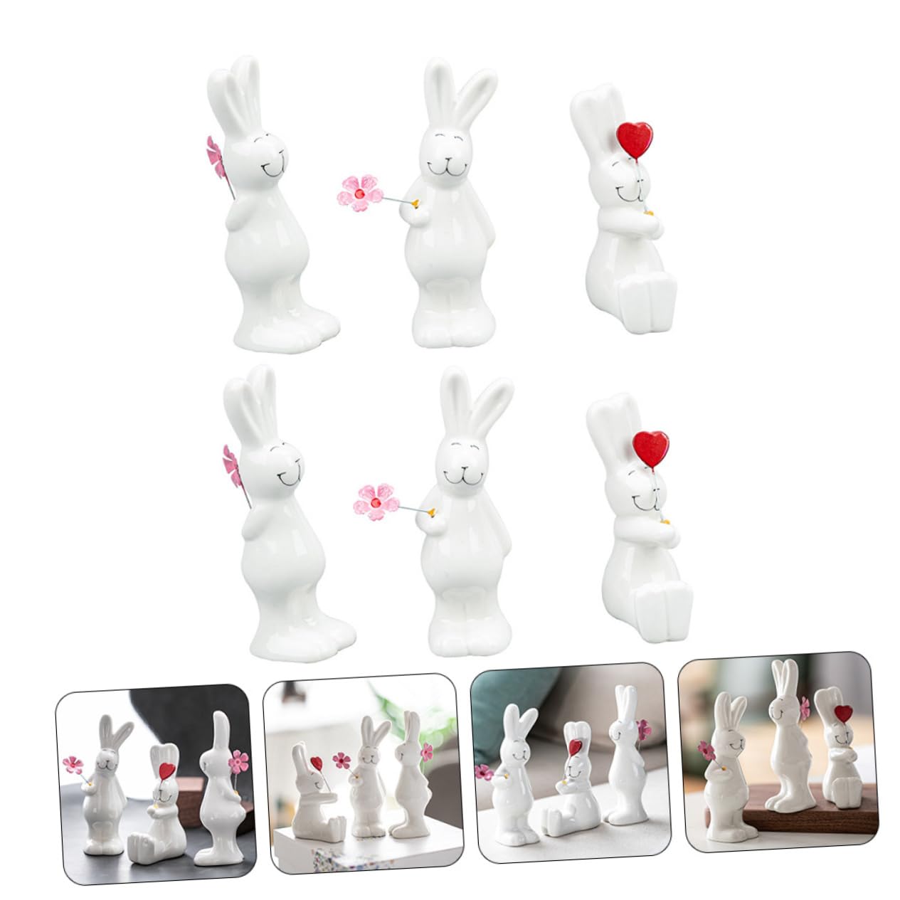 Cabilock 6pièces Décoration De Table Forme De Lapin Statue Décorative Céramique Accessoire De Photographie pour Maison Et Bureau