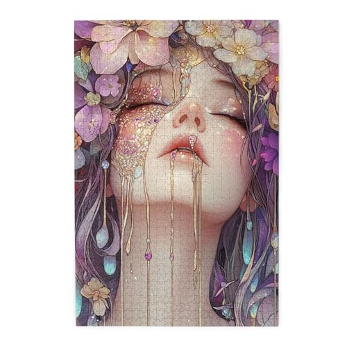 Cafemira A Beautiful Celestial Goddess,Wooden Jigsaw Puzzle 1000 Piece for Adult,in The Styles of Stained Glass,Stunning Artwork,Relieve Stress and Enjoy The Fun of Solving Puzzles,