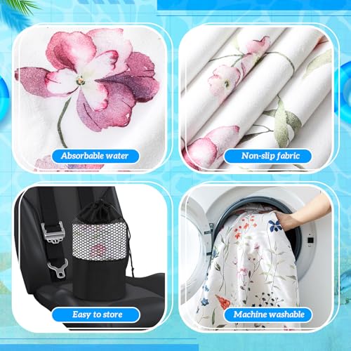 Image of Hahafelt 2 Pack Car Seat Towel Covers with Storage Bag 63 x 32 Inch Athletic Running Towel Seat Sweat Washable Non Slip Cover Gift for Car Outdoor Sport Activities (Wildflowers)