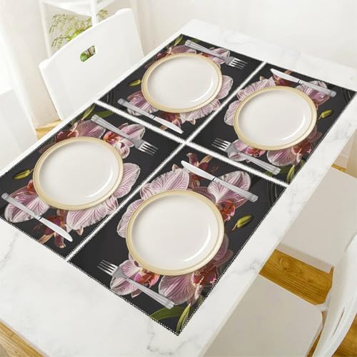 Sets de table rectangulaires déco orchidées pour repas de salle à manger - 6