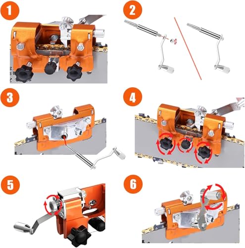 Kettensäge Schärfgerät, Tragbar Handkurbeln Kettensägenschärfer mit 5 Schleifköpfen, Motorsägen Kettenschärfgerät mit Winkelführung, Kettenschärfer Universal-Schärfer für alle Kettensägen (Gelb)