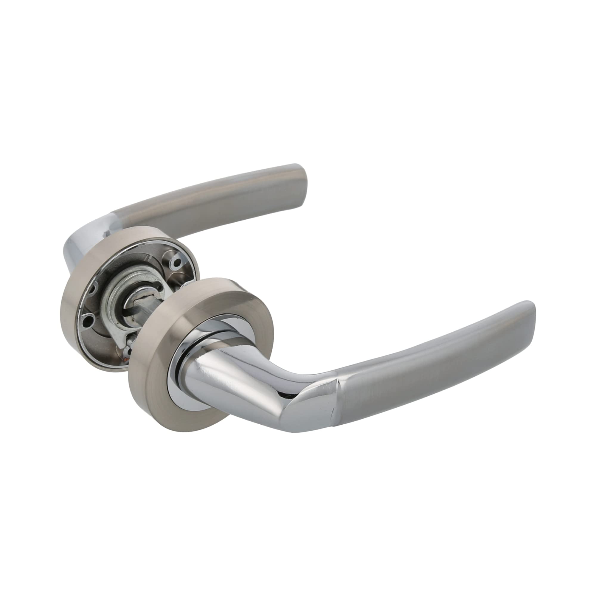 Amig Plateado - Set Of Zamak Rosette Door Handles | Hisa Model | Diameter 52 Mm | 8 Mm Square | Elegant And Simple Design | Brushed Nickel Aluminium