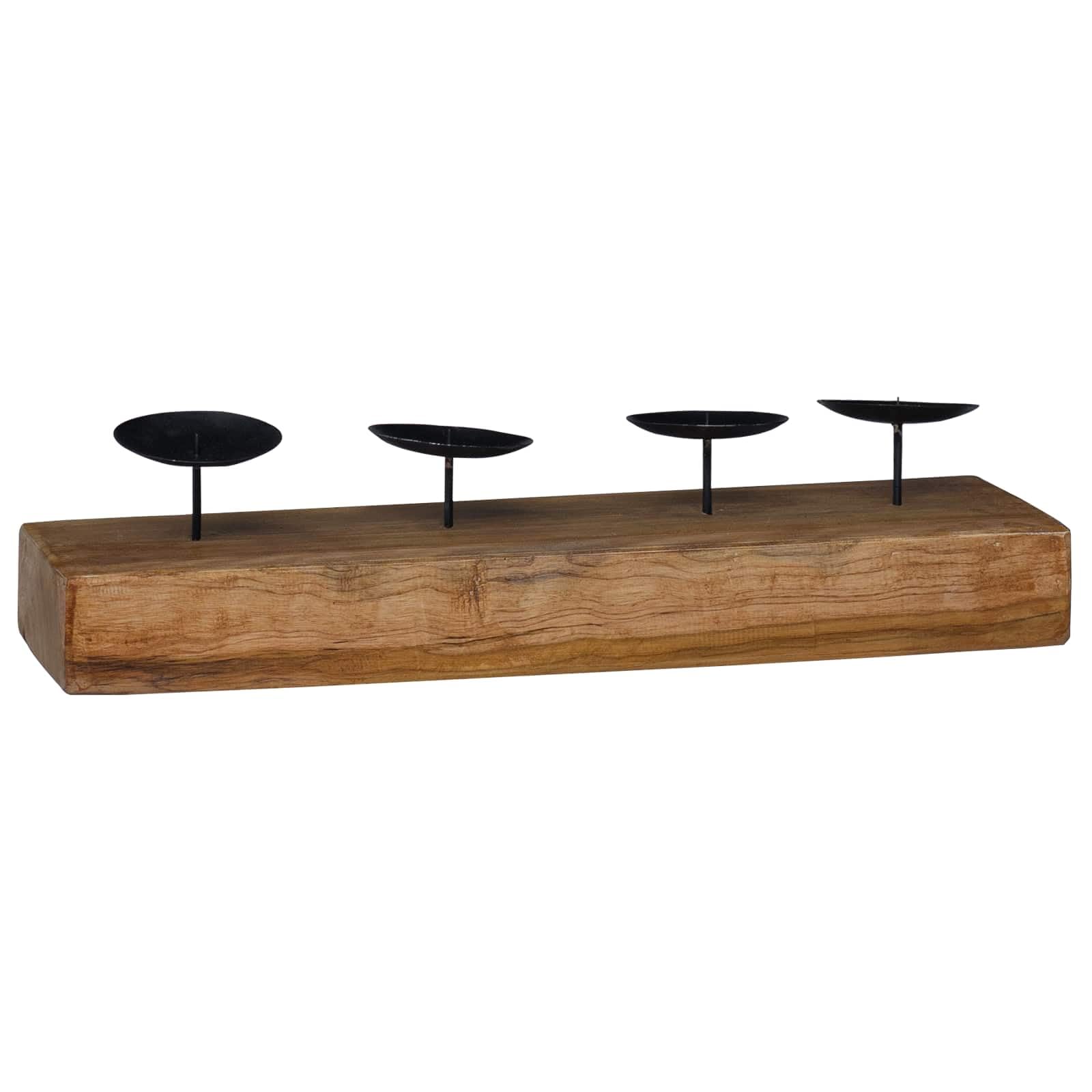 Portacandele in legno di teak massiccio, decorazione da tavolo rustica, per soggiorno, 50 x 15 x 10 cm
