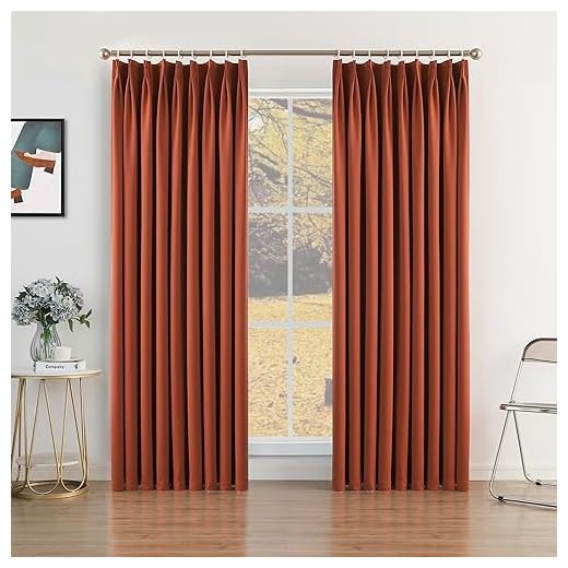 MUMFAS Burnt Orange Pinch Pleat Curtain 84" W x 96" L Solid Thermal Insulated 95% Blackout Extra Wide Patio Door Curtain Panel Drape for Traverse Rod and Track with Tieback, Rust Color (One Panel)