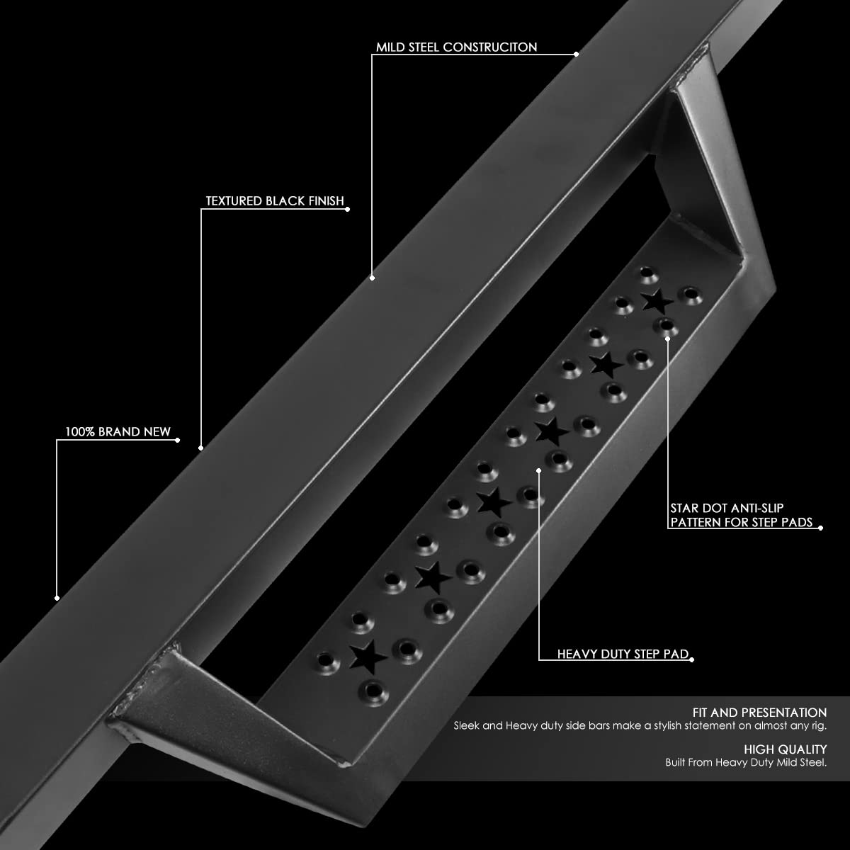 Auto Dynasty Running Boards 2.75 Inches for Truck Compatible with 2007-2019 Chevy Silverado GMC Sierra 1500 2500HD 3500HD Crew Cab, Mild Steel Side Steps, Black Powder Coated Nerf Bars Step Bar