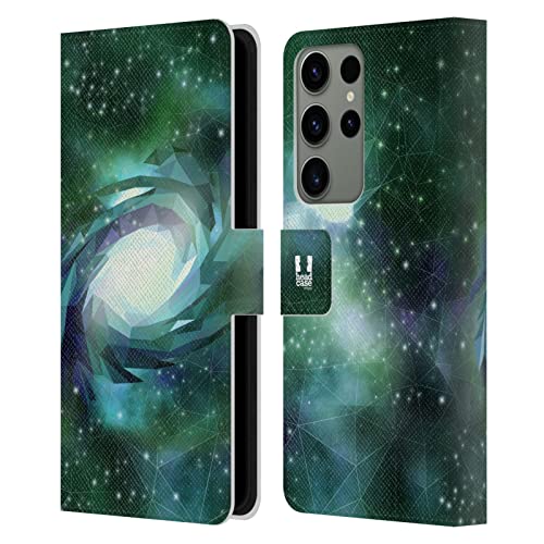 Étui portefeuille cuir Samsung S23 Ultra protection intégrale motif galaxie bleu vert