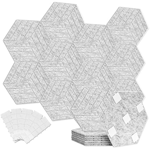 Podazz Acoustic Panels Hexagon Self Adhesive, 12 Pack Sound Proof Wall Padding 12" X 10" X 0.4" High-Density Absorption Panel for Recording Studio, Home, Office (Grey) Cover