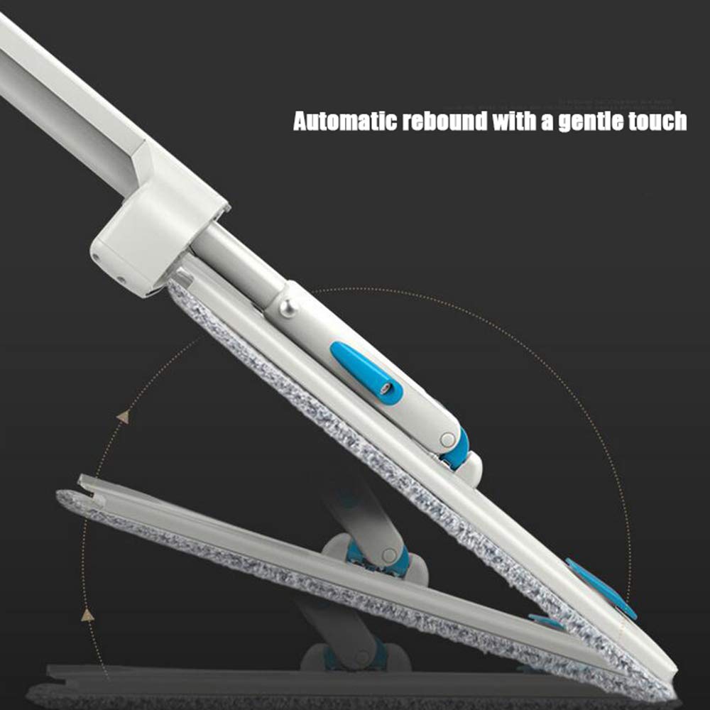 MOP rotación Libre Lavado a Mano seco y húmedo Dual Spray fregona hogar automático Rebote Pisos de Madera, Azul-Blanco, 130cm * 36cm