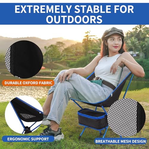 Silla de Camping Ultraligera Plegable Veathzet con Malla de Nylon Transpirable, Diseño Compacto y Bolsa de Transporte Negro y Azul miniatura 4