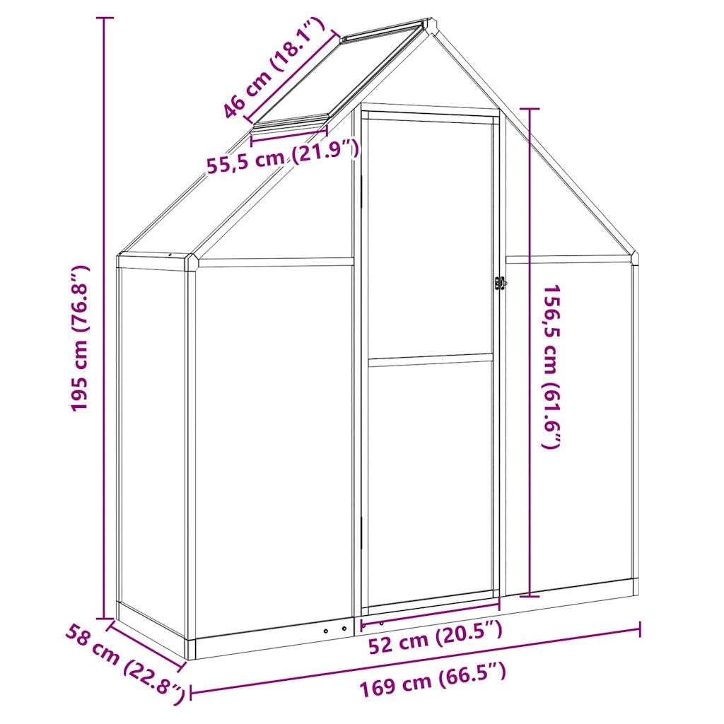 Szklarnia z ramą fundamentową z aluminium i poliwęglanu, 169 x 58 x 195 cm, szklarnia do domku na pomidory, szklarnia do uprawy pomidorów, do wczesnej inspektu, balkonu, tarasu i ogrodu