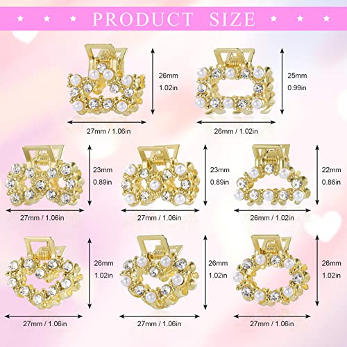 8 pcs mini pinzas de pelo con perla y cristal doradas miniatura 3