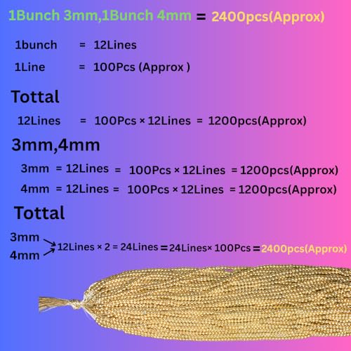 Image of (3mm 1Bunch, 4mm 1Bunch) Aari Gold Bunch Beads for Embroidery Work, Jewellery Making, Arts and Crafts Kids DIY Making (1, 3mm,4mm)