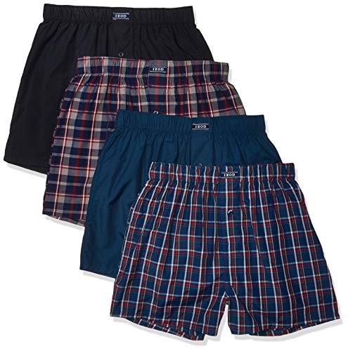 IZOD Men's 4 Pack Woven Boxer, Estate Blue Plaid/Gibraltar Sea/Dress Blues Plaid/Night Sky, M