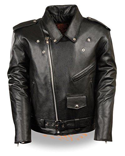 Men's Motorcycle MC Police Style Leather Jacket with Side Laces Cow Leather (XL Regular)4