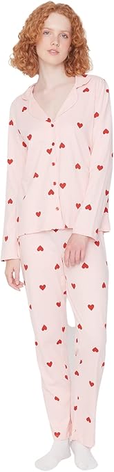 Pyjama Oversized En Tricot Trendyol Pour Femme – Rose Clair – Composition 54% Polyester, 46% Coton – Taille M