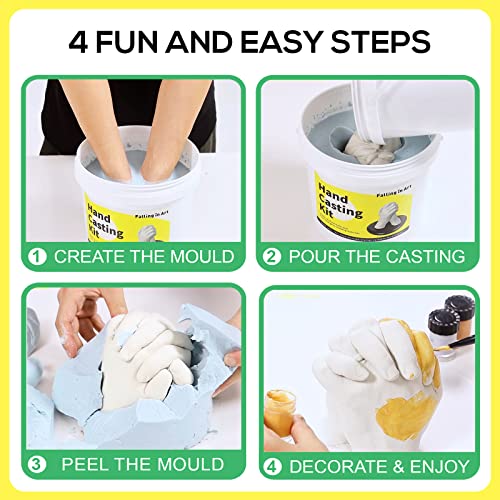 Falling In Art Hand Casting Kit Couples - Keepsake Plaster Hand Mold Kit For Family, Kids, Adults With Large Bucket, Gloves, Powder Materials, Color Paints, Wooden Base #TOP7