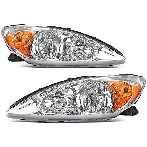 Image of oEdRo Headlight Assembly Compatible with 2002 2003 2004 Camry Headlamp with Amber Reflector Clear Lens Chrome Housing