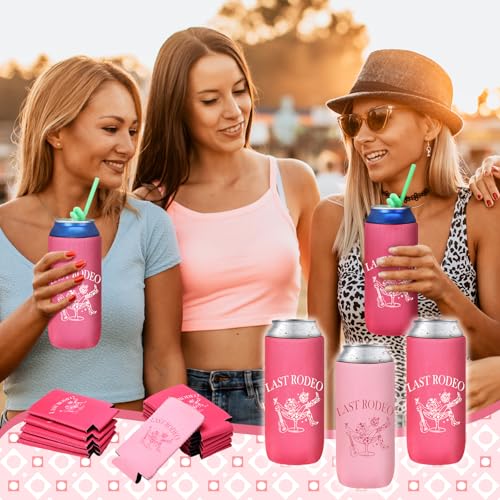 Image of SiliFine 12 Pcs Bachelorette Party Can Sleeves Bulk Coquette Bachelorette Party Decoration Cowgirl Can Sleeves for Bridal Shower Gifts(3.5 x 5.5 Inches,Last Rodeo)