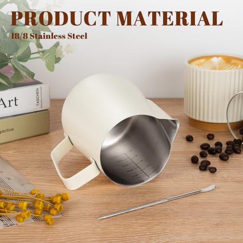 image for Amrules Milk Frothing Pitcher, 12oz Milk Frother Cup with Clear Scale,