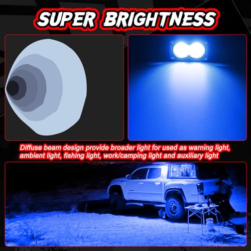 Image of 3 Inch LED Pod Lights Blue Hunting Fishing Rear LED Lights | 2PCS Off Road Auxiliary Backup Fog Light Bar Waterproof Blue Emergency Signal Cube Work Lights for Truck RV UTV Pickup Boat