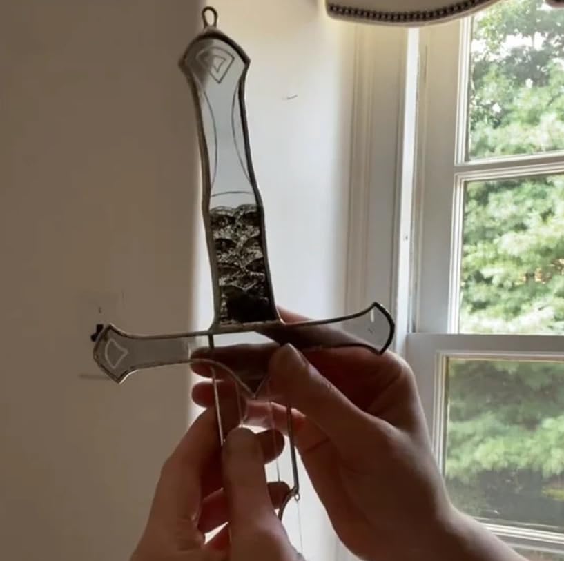 Handmade Shards of Stained Hanging New Sword-Shaped Wall Decor Large Window Stained Panel Suncatcher Decorations Large Stain Art Room Decor Sun Catchers Hanging Art Panel