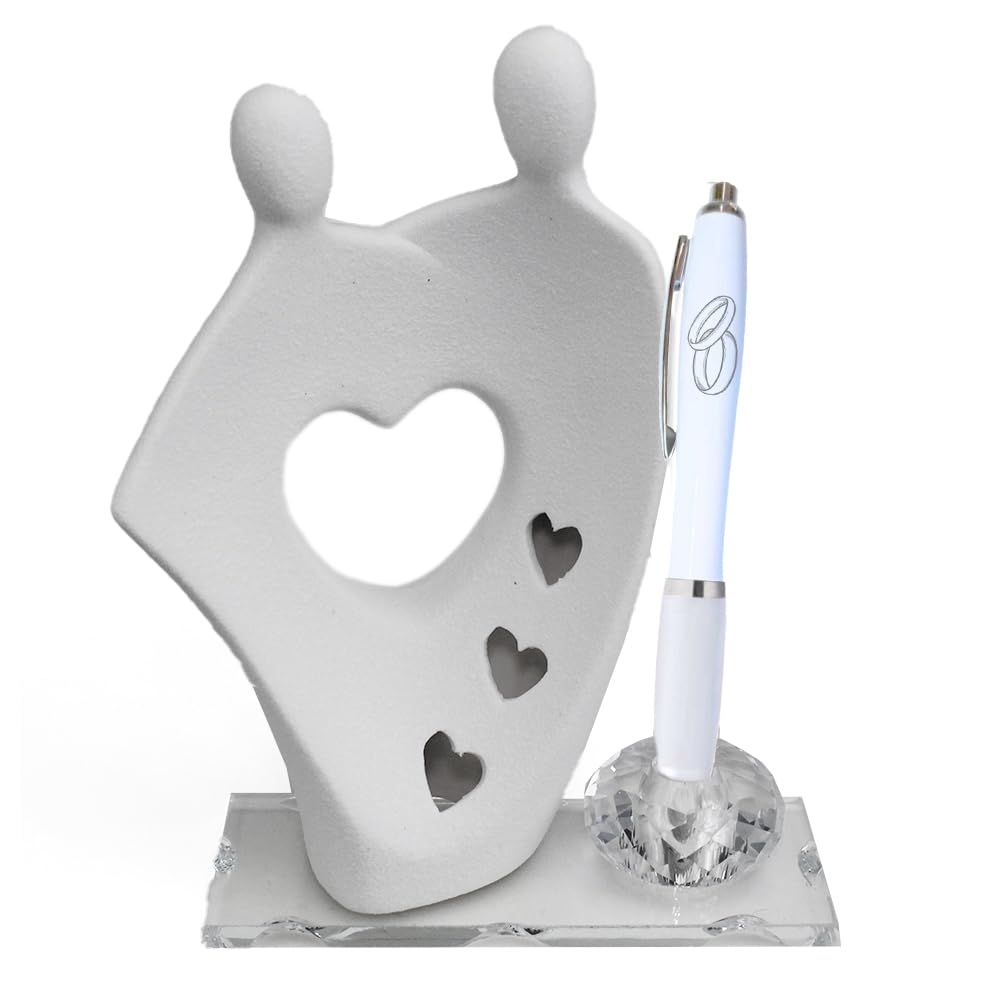 DLM 34669 (Kit 12 Pezzi) PortaPenne in Cristallo con Sposi Sposini in Porcellana Cuore Innamorati Penna FEDI Anniversario Nozze Matrimonio bomboniera