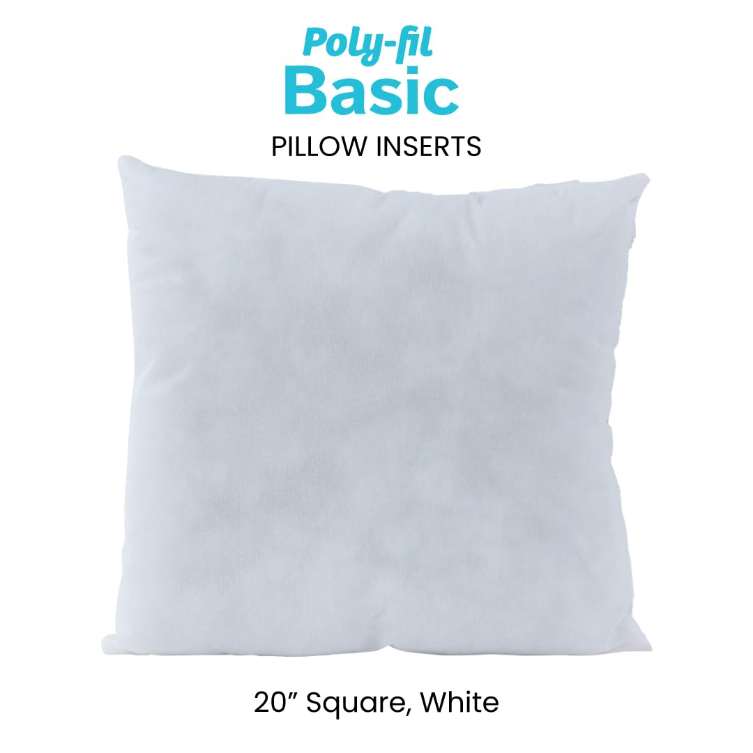 Fairfield Poly-Fil Basic Inserts Ideal, Travel Pillows, and Home Decor, Zippered, Non-Woven Cover, Spot Clean, 20” Square, White