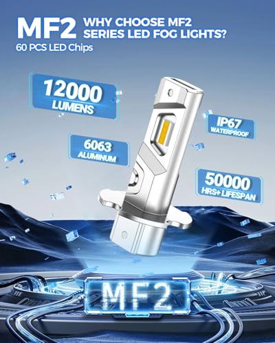 Image of Marsauto H3 Led Bulb Yellow 12,000LM, 600% High Bright H3LL /H3 Fog Lights Led, 3000K Amber Yellow 50000 Hour Lifespan, 1:1 Size H3 Fog Bulb for Car, Tail Light Covers, Pack of 2