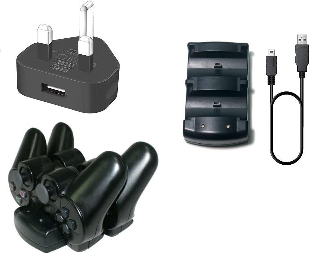 TheMax® Playstation 3 Chargers Adapter PS3 3 in 1 Chargers Station Charging [ Charger Station+Lead+UK Plug] for Playstation 3