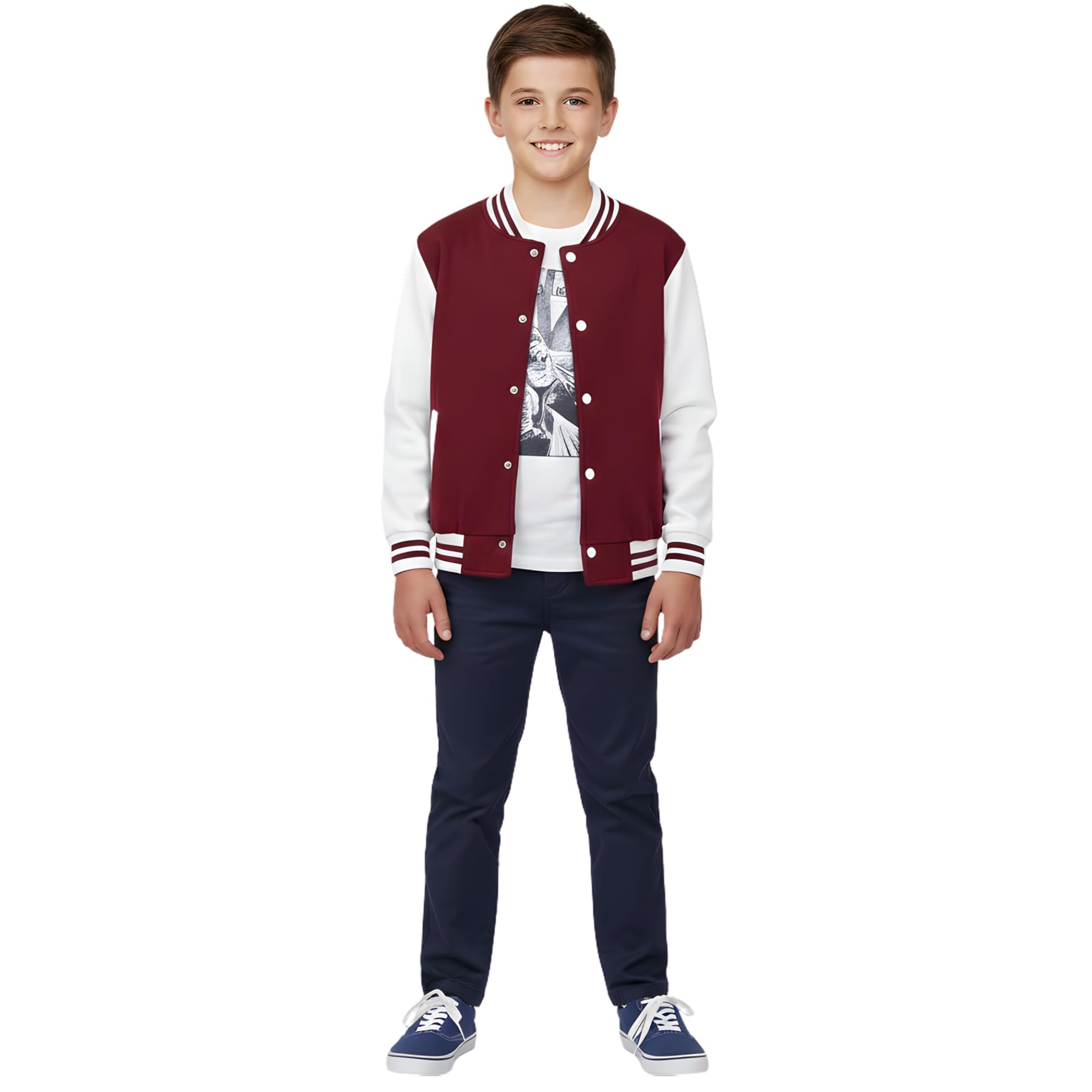 A2z 4 Kids Wine Baseball Contrast Varsity Jacket Stand Collar Coat