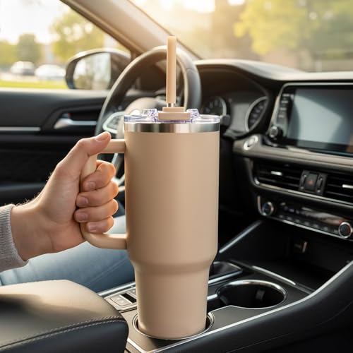 Image of COKTIK 40 oz Tumbler With Handle and Straw, Insulated Tumbler With Leakproof Lids, Stainless Steel|BPA-Free, Cold for 24 H (Dark Night)