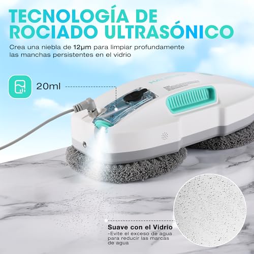 HAUSHOF Robot Limpiacristales, Limpia Cristales Electrico Ventanas, Robot Limpia Ventanas con Succión de 3800Pa, Limpiador Eléctrico de Ventanas con Control Remoto, Detección de Bordes - imagen 3