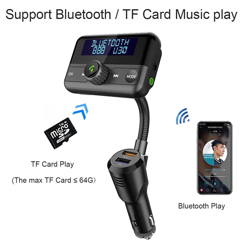 Bluetooth Auto FM Trasmettitore Audio Adapter Ricevitore Wireless Vivavoce Voltmeter Kit Auto QC3.0 e Smart 2.4A Porte USB, Uscita AUX, Player TF Card MP3