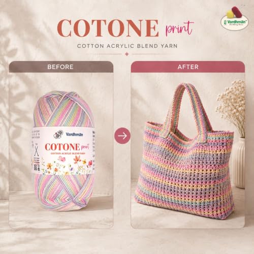 Image of Vardhman Cotone Print Cotton Acrylic Yarn 6 Ply Fine Weight Yarn | Pack-1