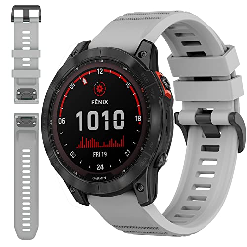 Miimall Compatible Garmin Fenix 7X Watch Band 26mm Width, Silicone Soft Breathable Waterproof Quick Release Replacement Band for Garmin Fenix 7X/7X Solar/7X Sapphire Solar/6X/5X(Gray)