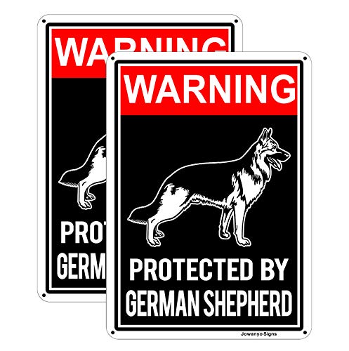 Protected by German Shepherd sign,Dog Warning Sign,14 x 10 inches,Reflective Aluminum,Easy to Mount,UV Protected,Weather Resistant,Waterproof,Durable Ink,Outdoor Use,2 Pack
