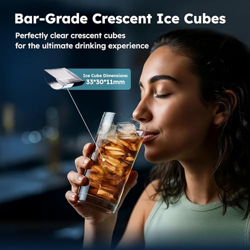 Image of Kilig A-01 Countertop Crescent Ice Maker | 16 Cubes in 12-15 Mins | Crystal-Clear Slow-Melting Ice for Home, Office, Bar & Party- Black