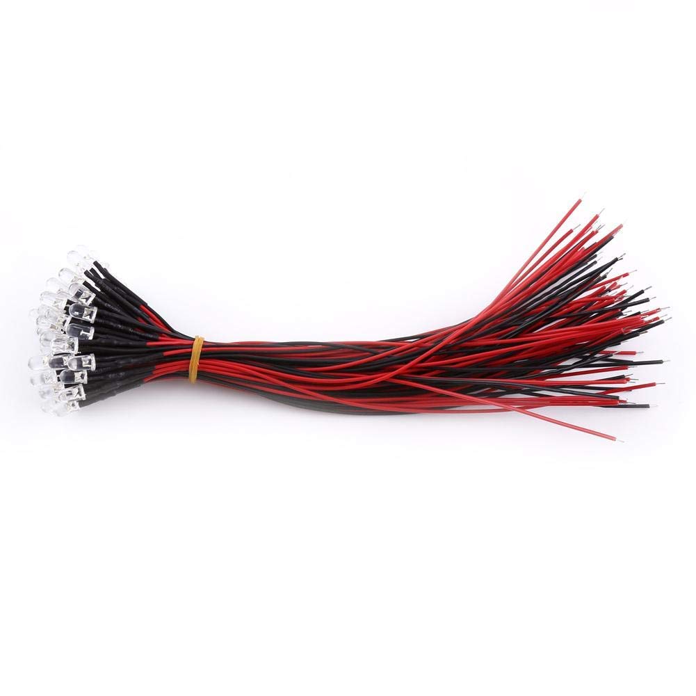 50Pcs LED Diodes Light 9V-12V Pre Wired DC Emitting Diode LED Lamp Bulb for Car Boat DIY Lighting Project Manual Model Parties Red Color 3mm/5mm/10mm Size Options