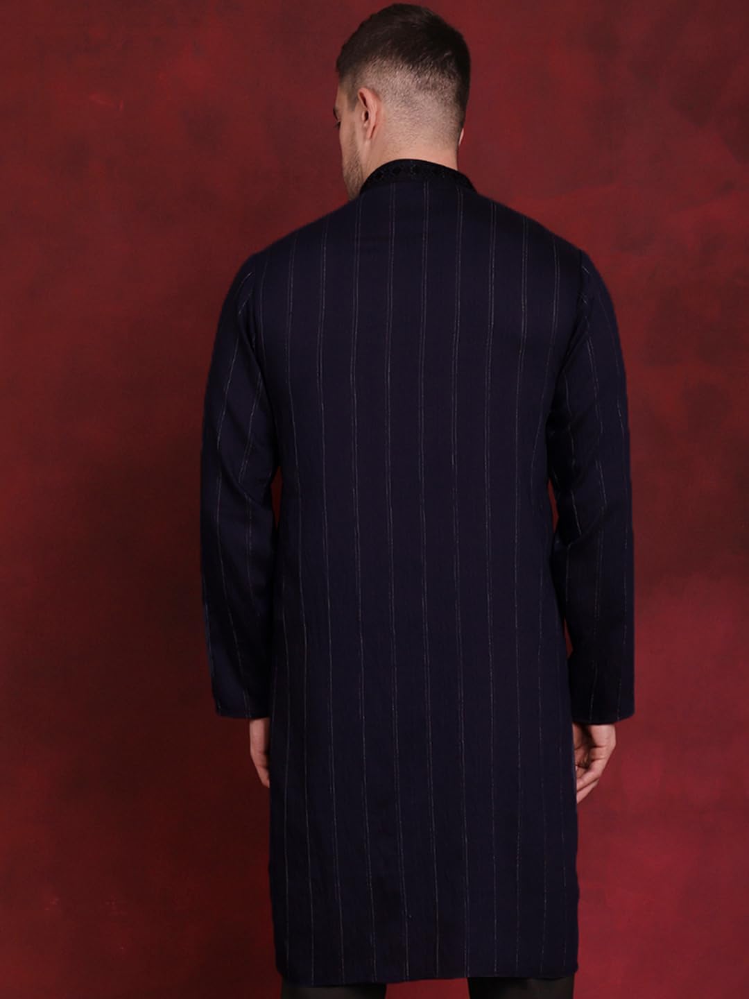 Jompers Sequins Embroidered Kurta Pyjama Set For Men. (Navy, M)