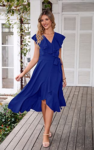 Image of PRETTYGARDEN Women's 2023 Summer Wrap Maxi Dress Casual Boho Deep V Neck Short Sleeve Ruffle Hem Split Beach Long Dresses