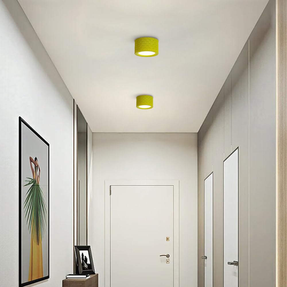 Nordycka Nowoczesna Sufitowa Led Z Półpłaską Powierzchnią, Miniaturowa Oprawa Oświetleniowa Z Żywicy, Cylindryczna Sufitowa Do Przedpokoju I Na Ganek, Do Sypialni/Jasnozielony/Mały